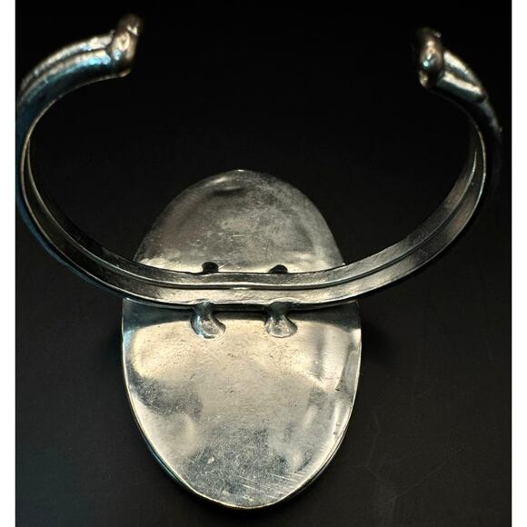 Blue Agate Slice Cuff Silver-tone Bracelet - Picture 4 of 7